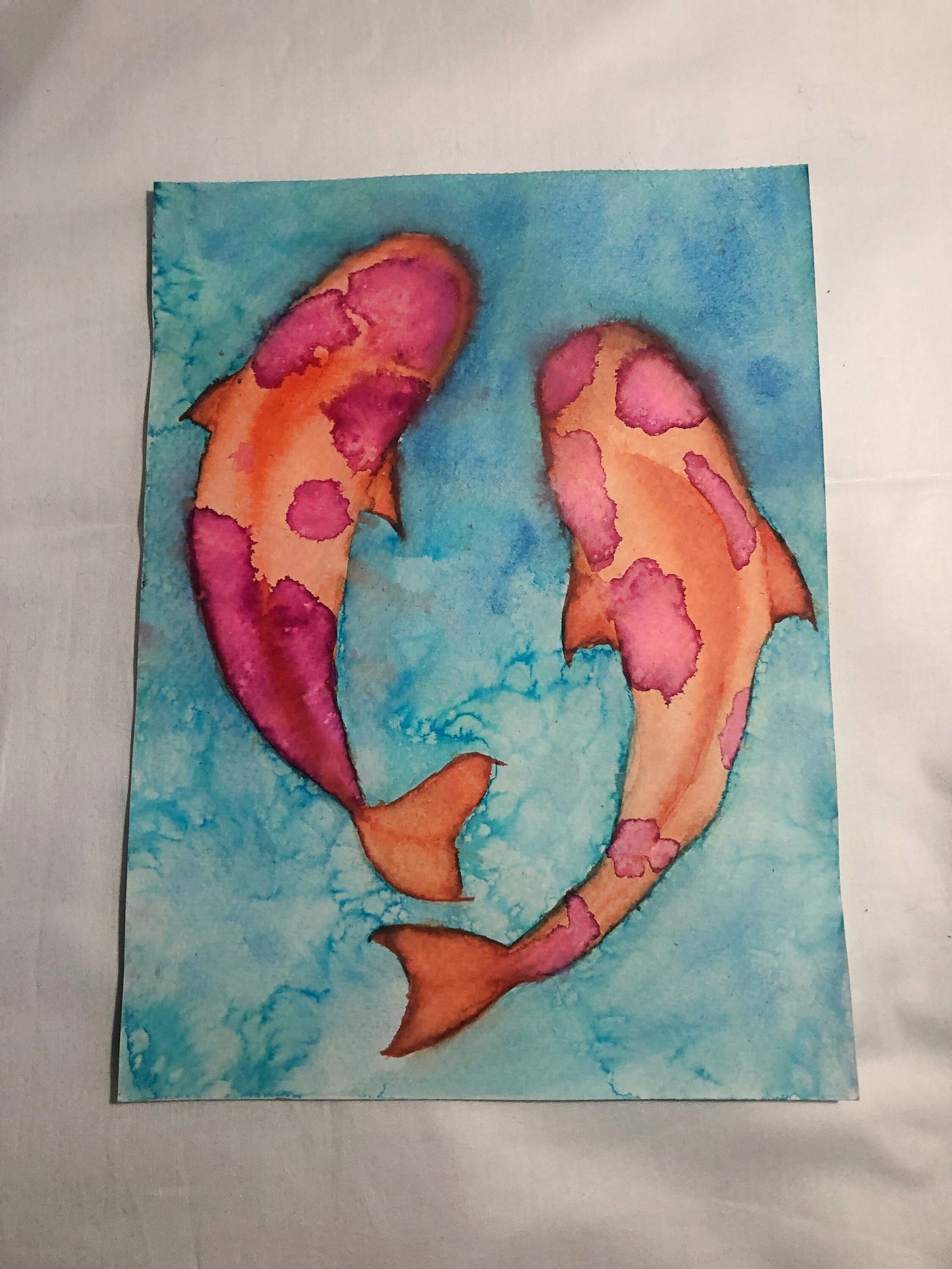 Koi fish painting, watercolour painting, home decoration