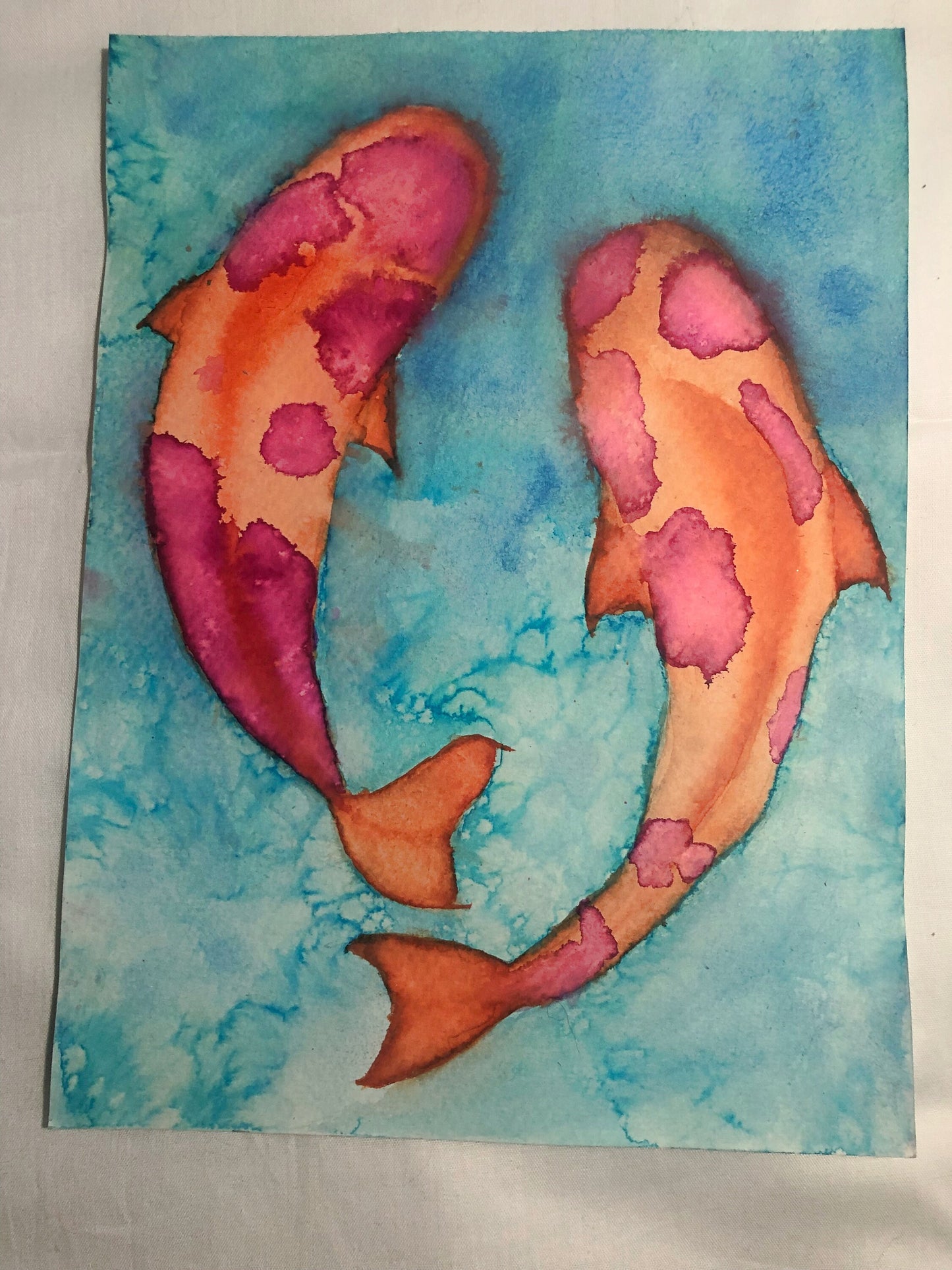 Koi fish painting, watercolour painting, home decoration