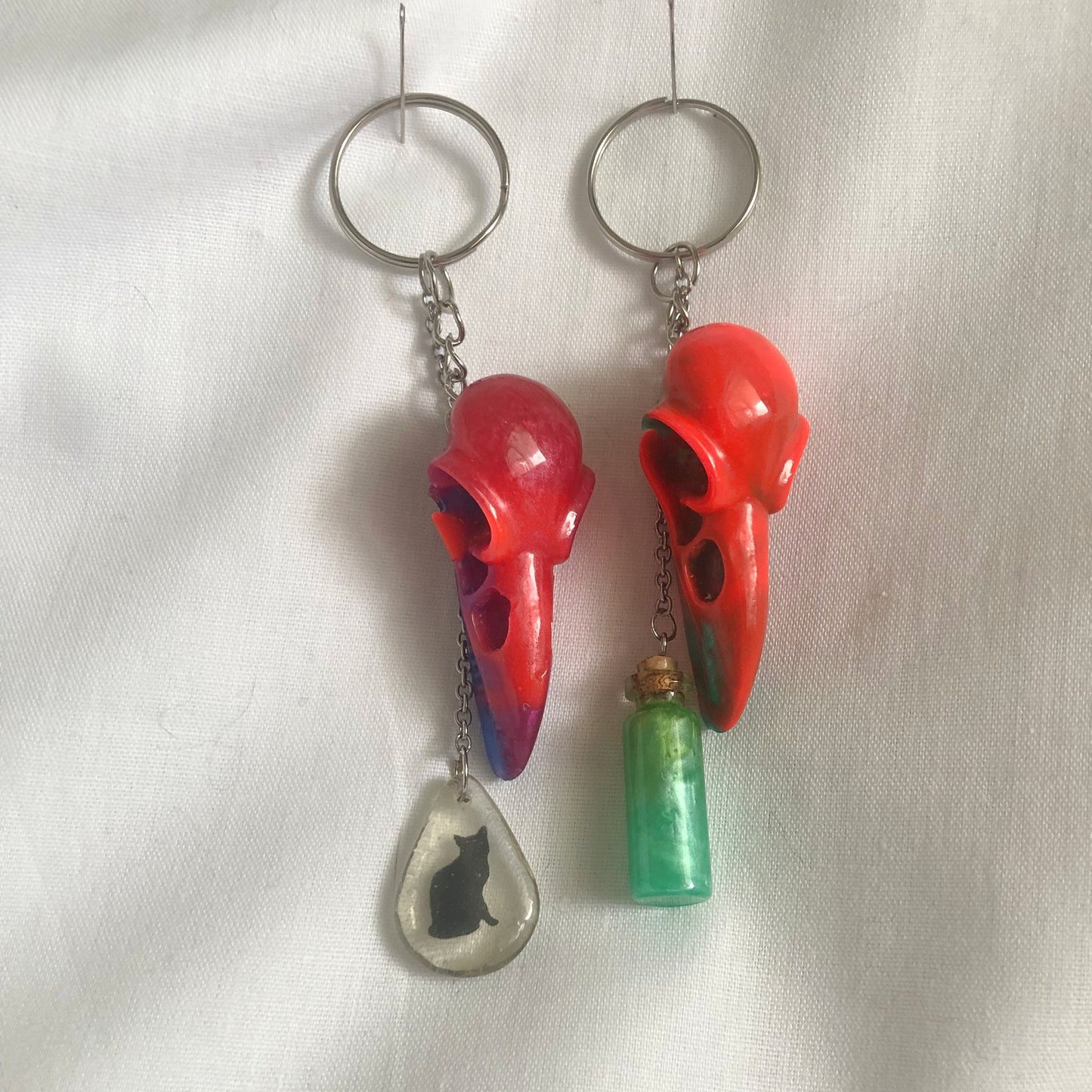 Keychain and charm, zipper charm and keyring, skull keyring and charm
