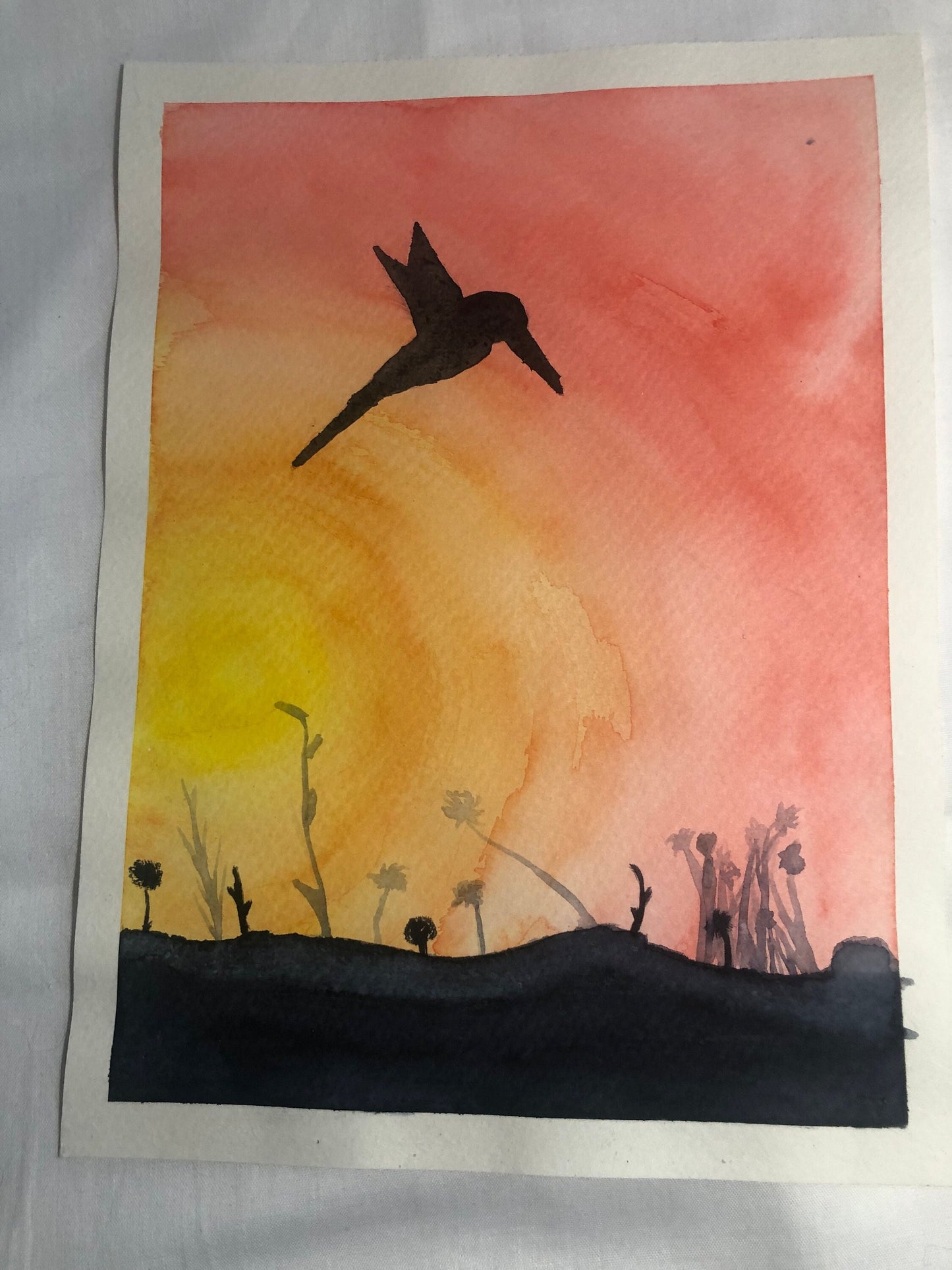 Art, watercolour, bird, sunset, housewarming gift