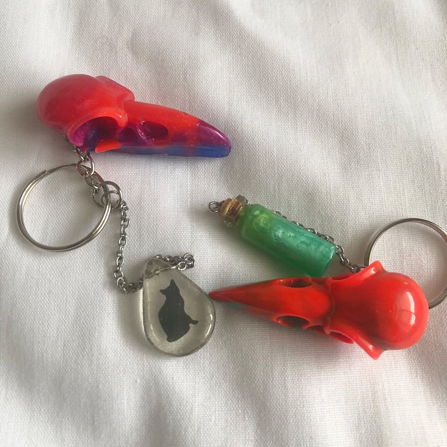 Keychain and charm, zipper charm and keyring, skull keyring and charm