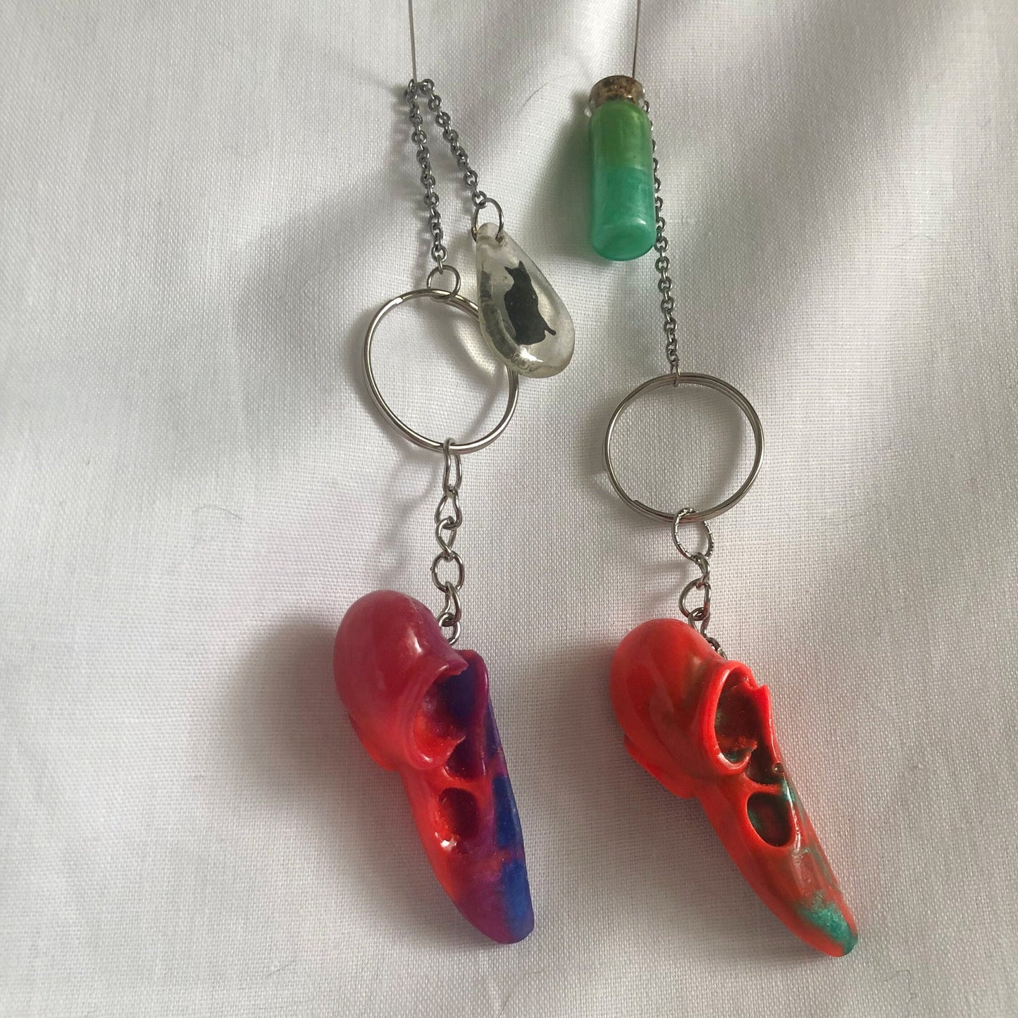 Keychain and charm, zipper charm and keyring, skull keyring and charm