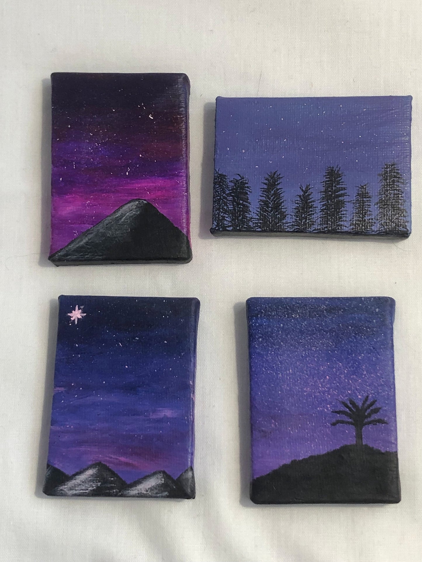 Set of four mini paintings, mountain paintings, acrylic original paintings