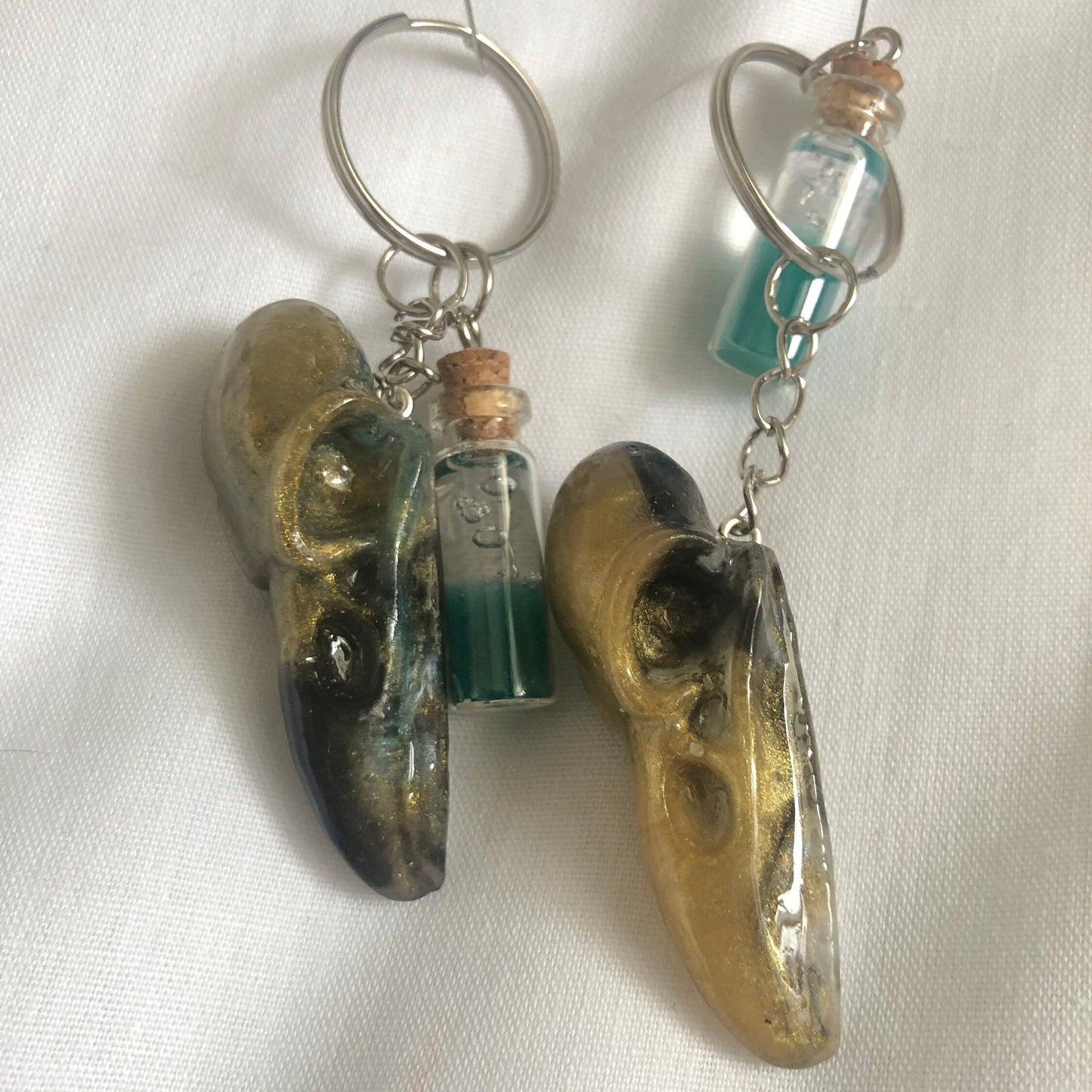 Keychain and charm, zipper charm and keyring, skull keyring and charm