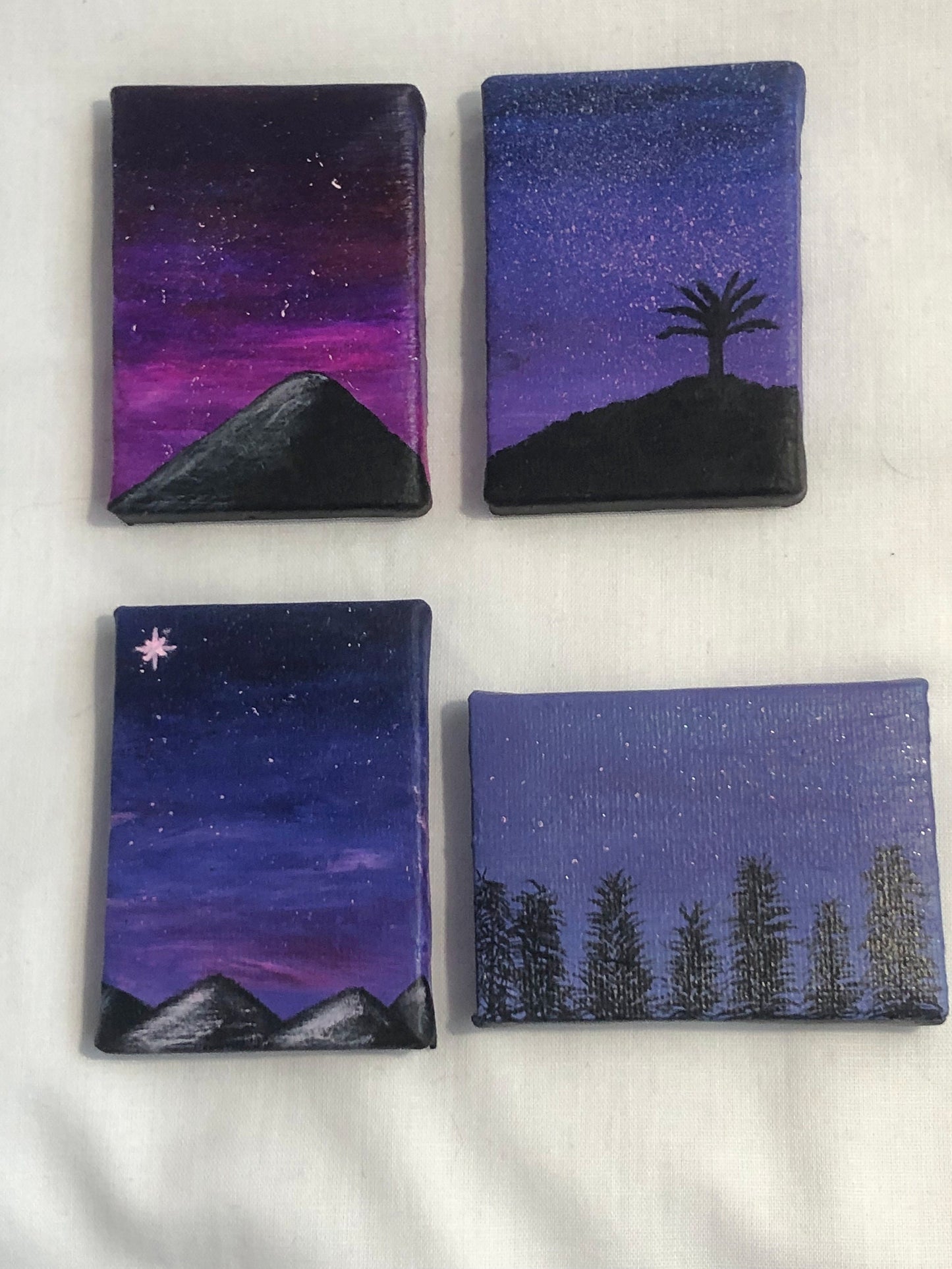Set of four mini paintings, mountain paintings, acrylic original paintings