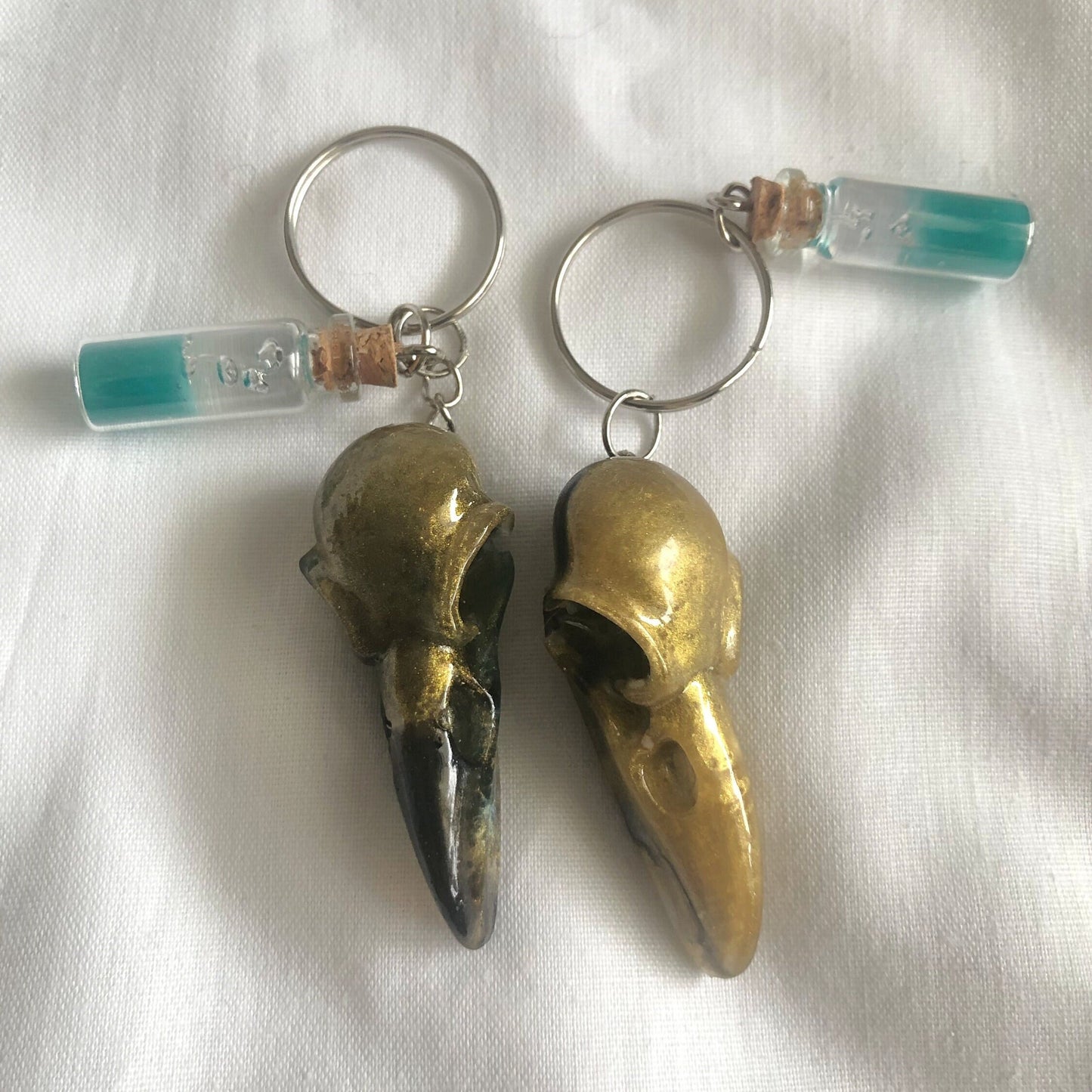 Keychain and charm, zipper charm and keyring, skull keyring and charm
