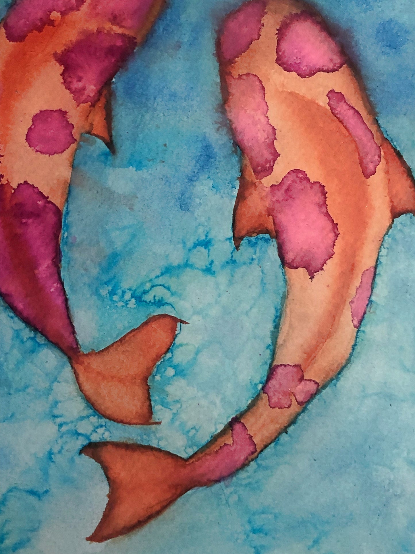 Koi fish painting, watercolour painting, home decoration