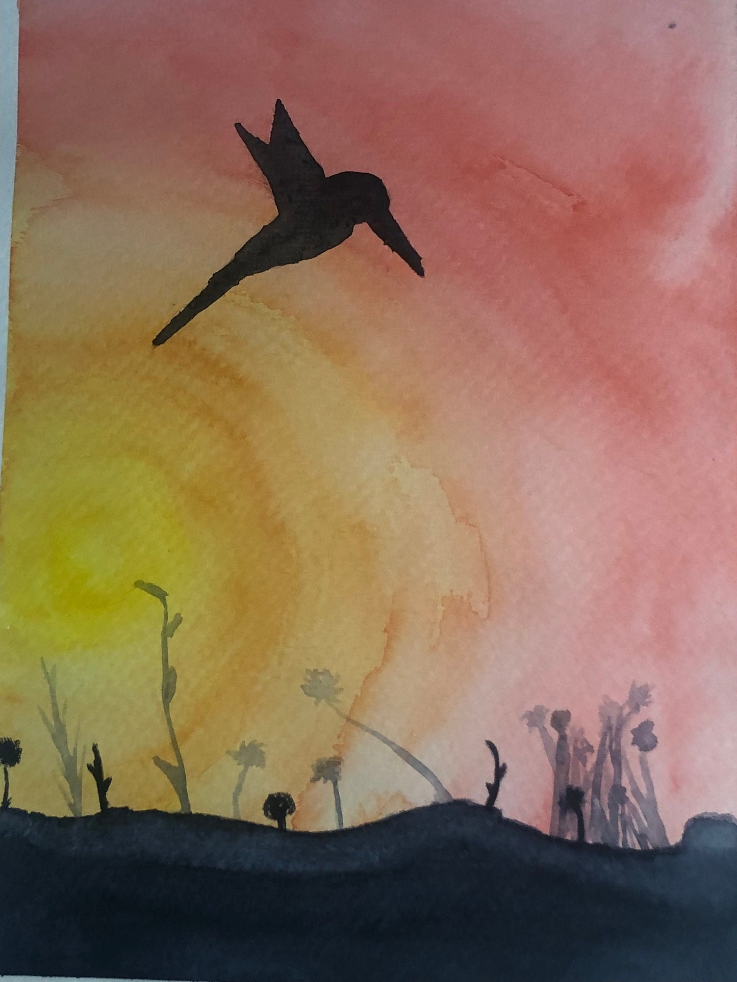 Art, watercolour, bird, sunset, housewarming gift