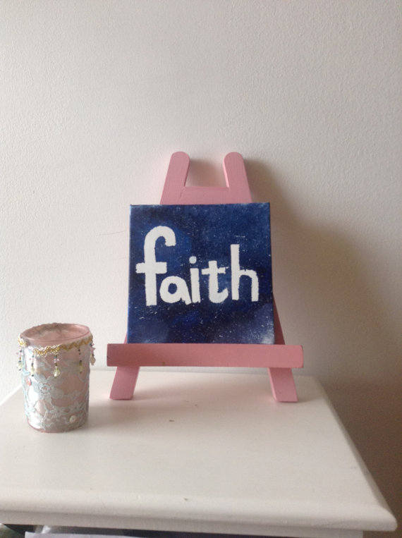 canvas acrylic painting, faith, size 15x15 cm, nursery, original painting, canvas painting, teen girl gift,