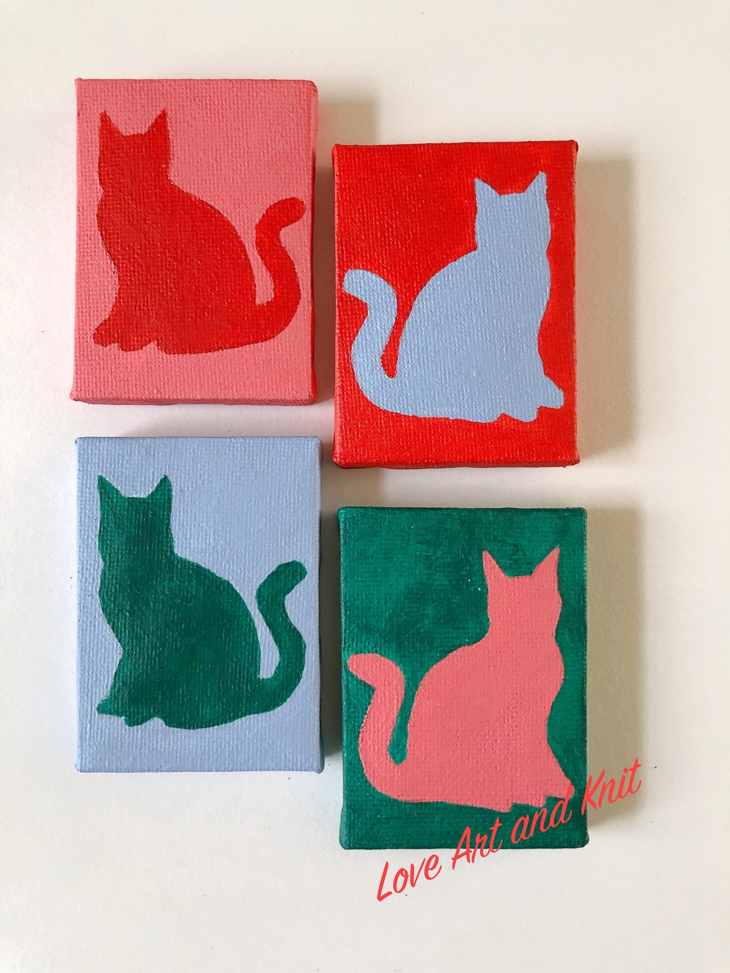 original small space painting, small cat painting