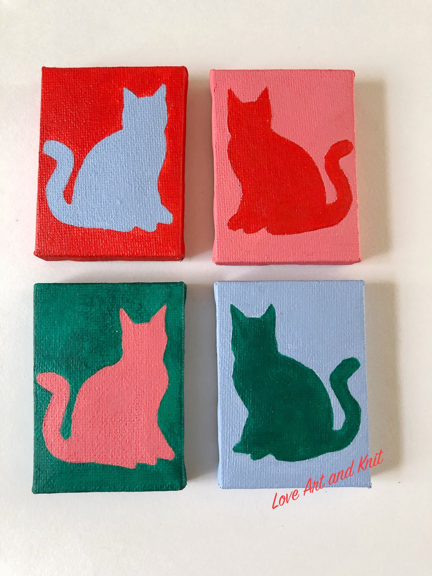 original small space painting, small cat painting