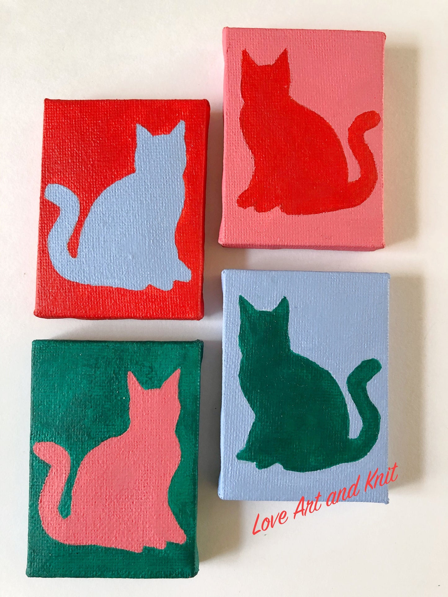 original small space painting, small cat painting