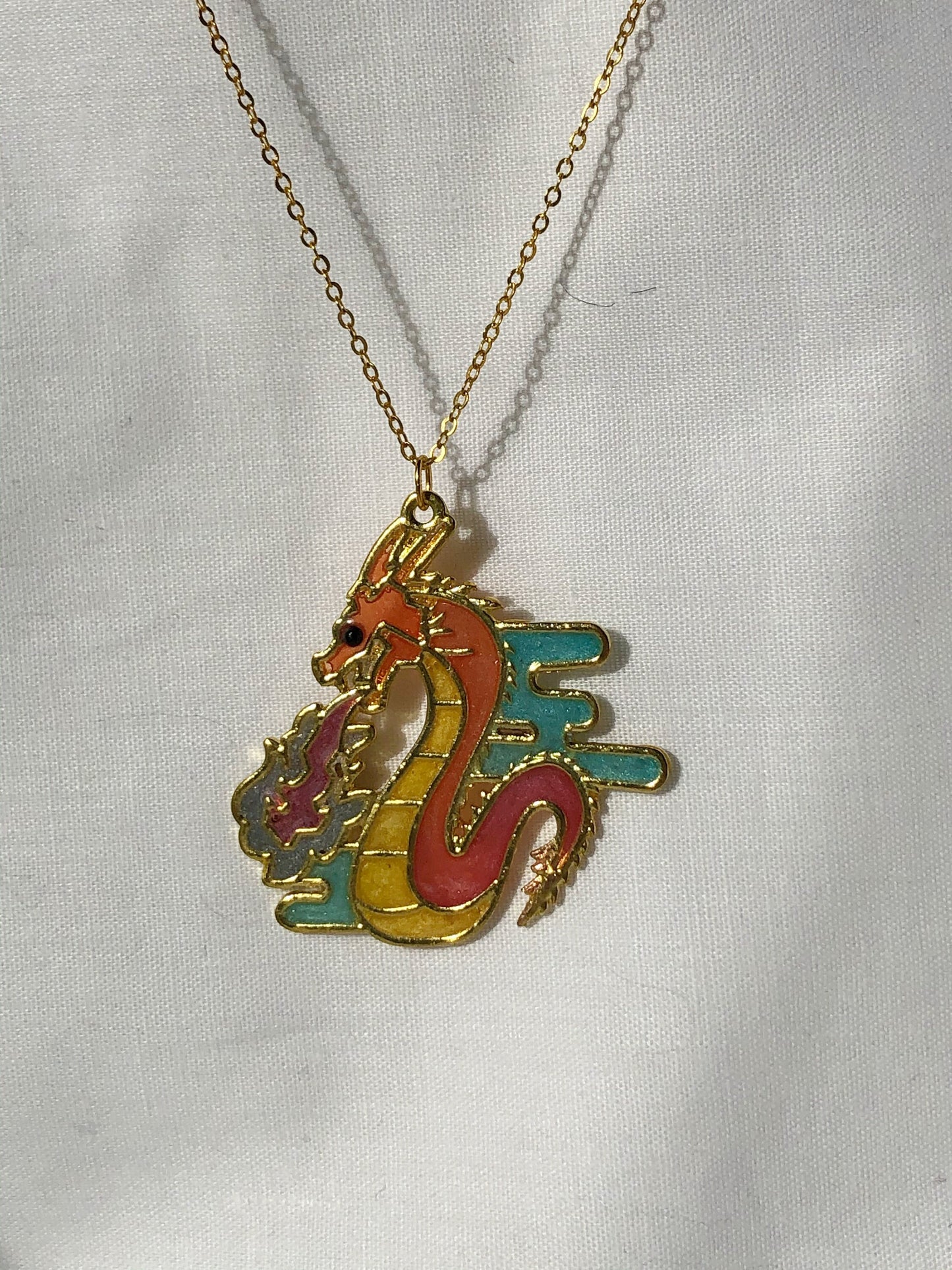 Necklace, dragon, dragon necklace, for her, gift idea, resin jewellery, resin dragon, fire dragon, colourful necklace, for her, teenager