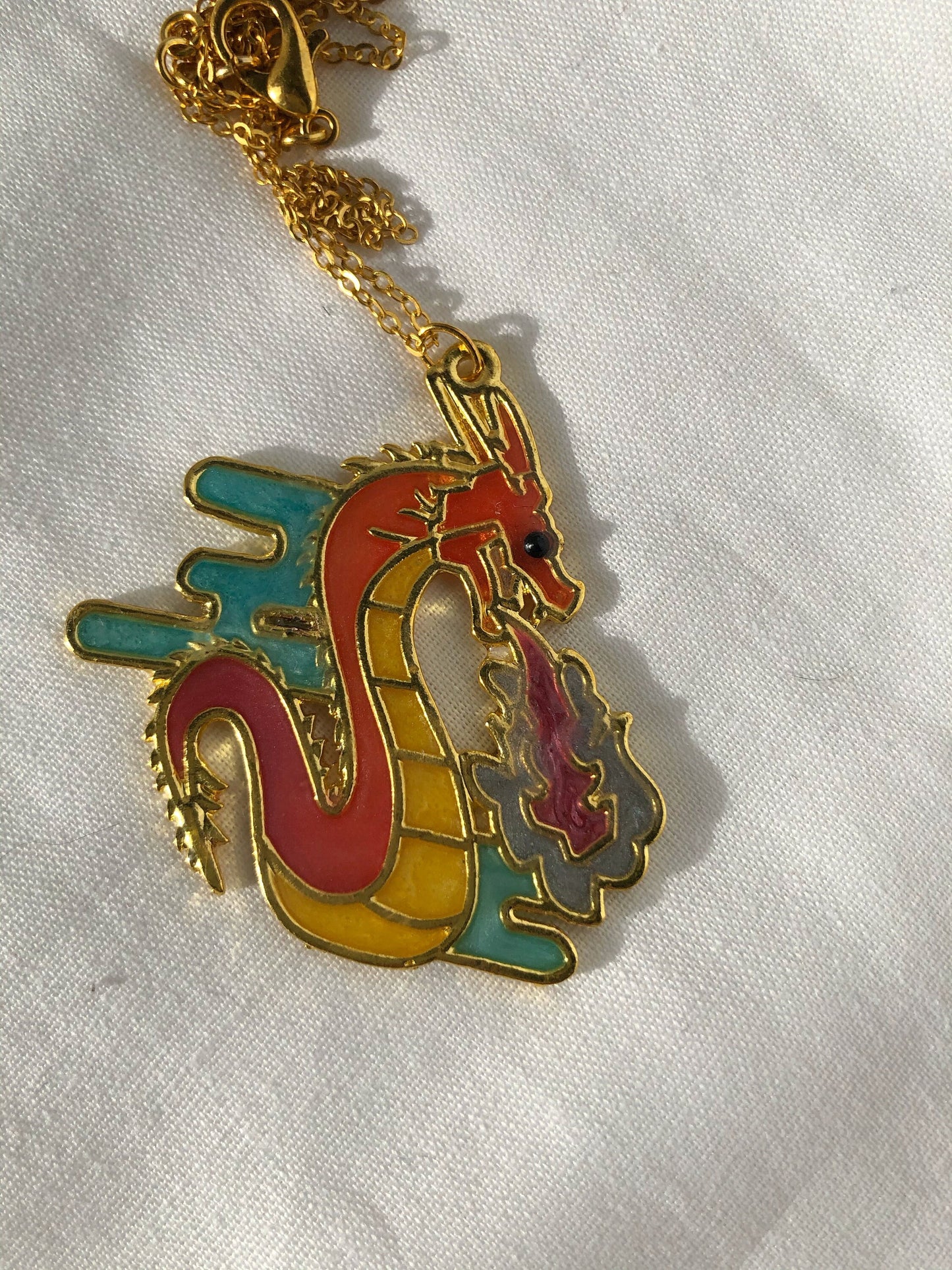 Necklace, dragon, dragon necklace, for her, gift idea, resin jewellery, resin dragon, fire dragon, colourful necklace, for her, teenager