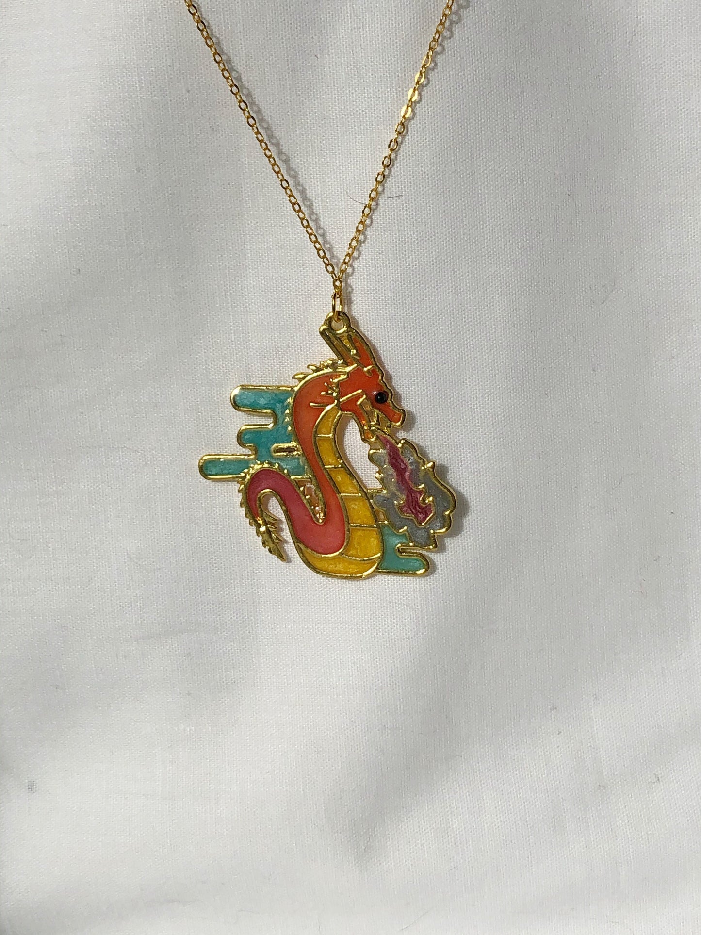 Necklace, dragon, dragon necklace, for her, gift idea, resin jewellery, resin dragon, fire dragon, colourful necklace, for her, teenager