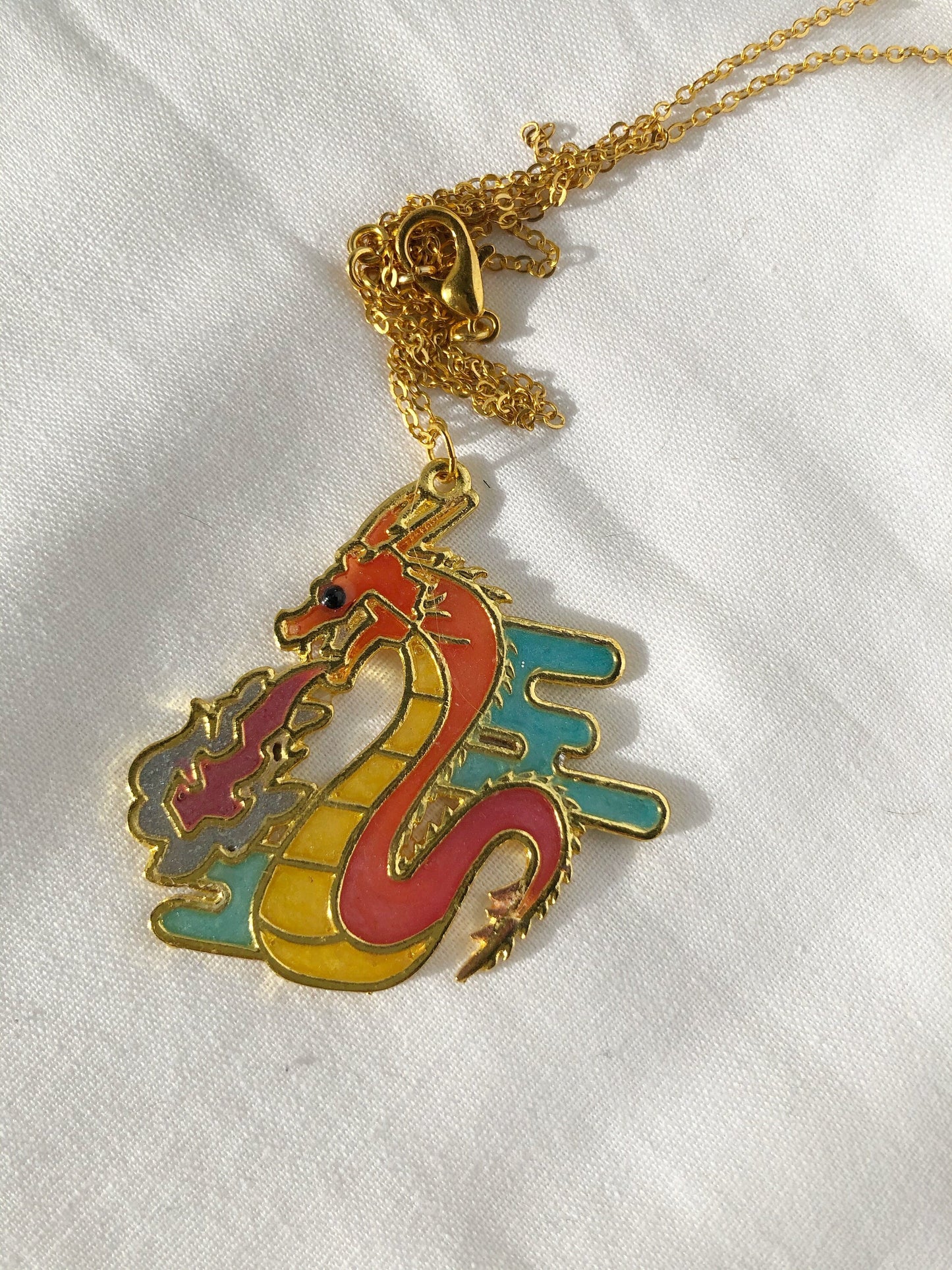 Necklace, dragon, dragon necklace, for her, gift idea, resin jewellery, resin dragon, fire dragon, colourful necklace, for her, teenager