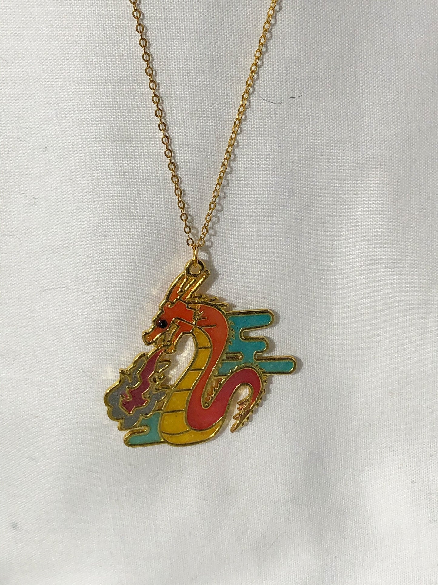 Necklace, dragon, dragon necklace, for her, gift idea, resin jewellery, resin dragon, fire dragon, colourful necklace, for her, teenager