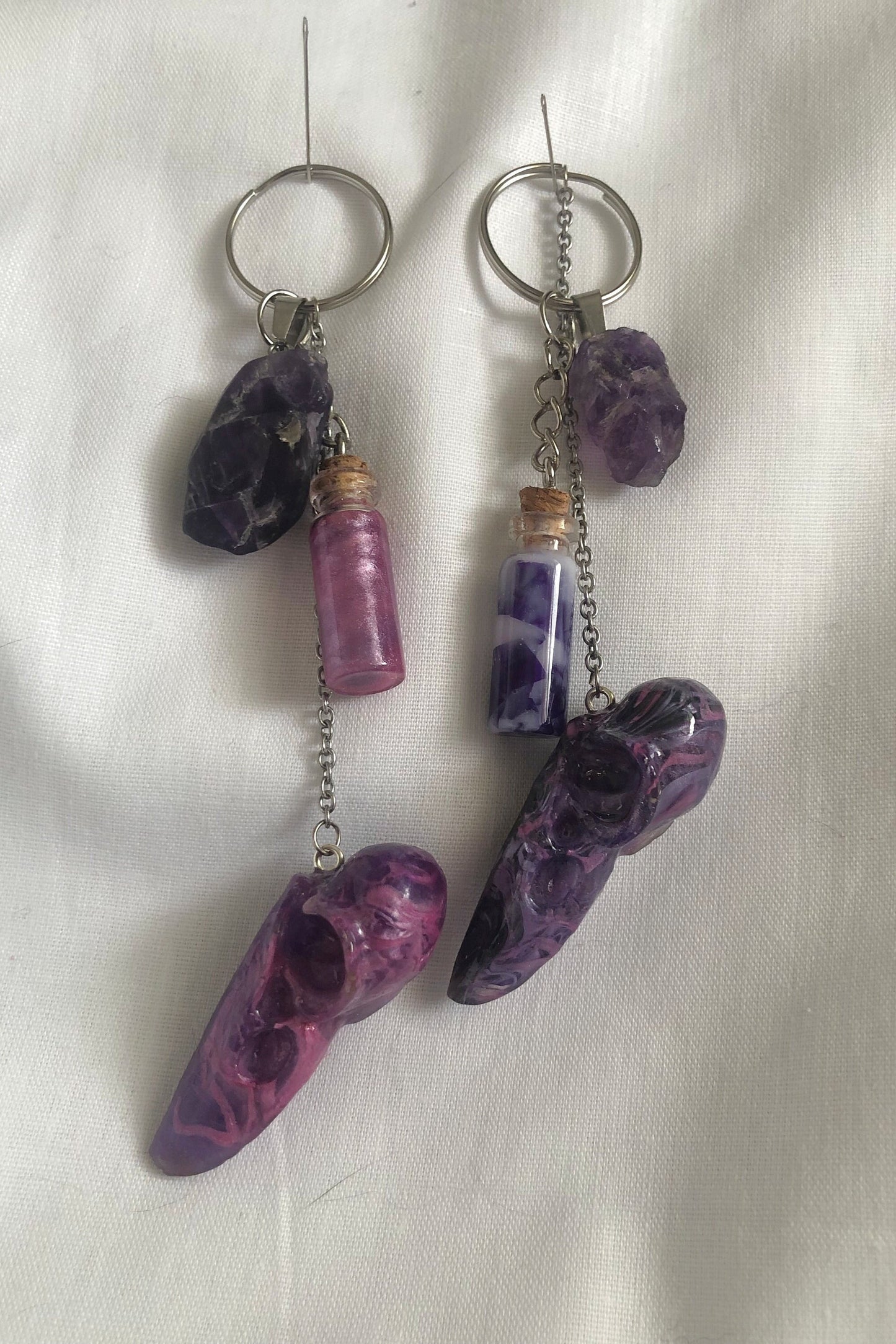 Keychain and charm, zipper charm and keyring, skull keyring and charm