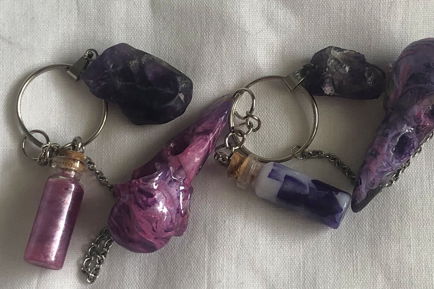Keychain and charm, zipper charm and keyring, skull keyring and charm