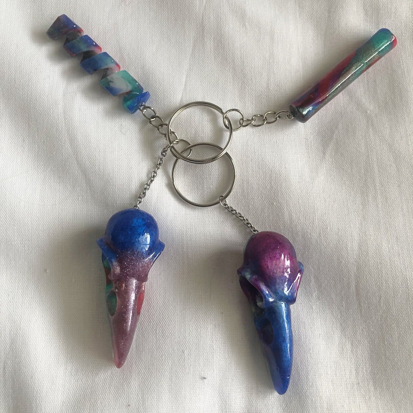zipper charm and keyring, skull keyring and charm, keychain and charm,