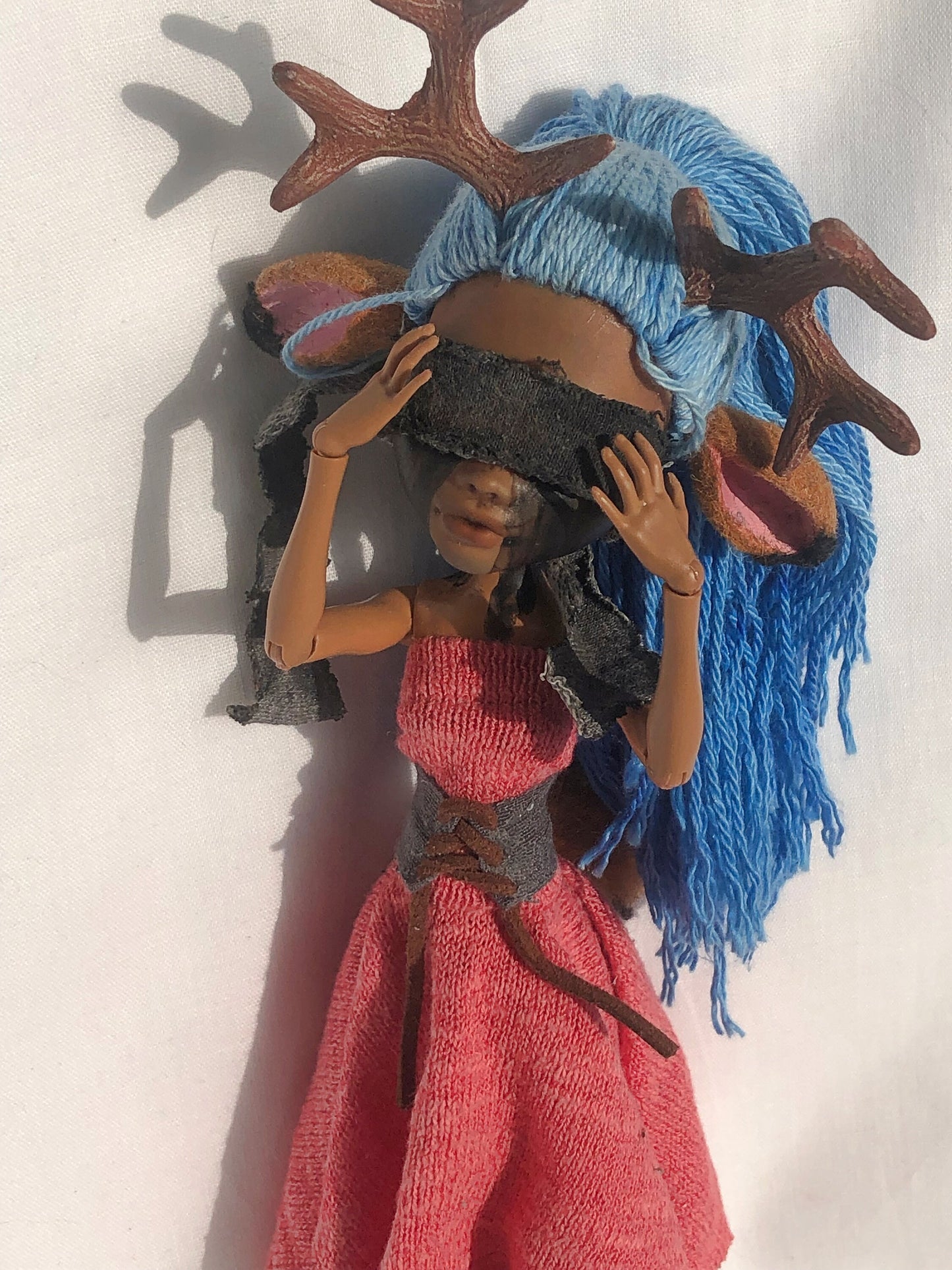 Deer figurine, altered doll, doll repaint