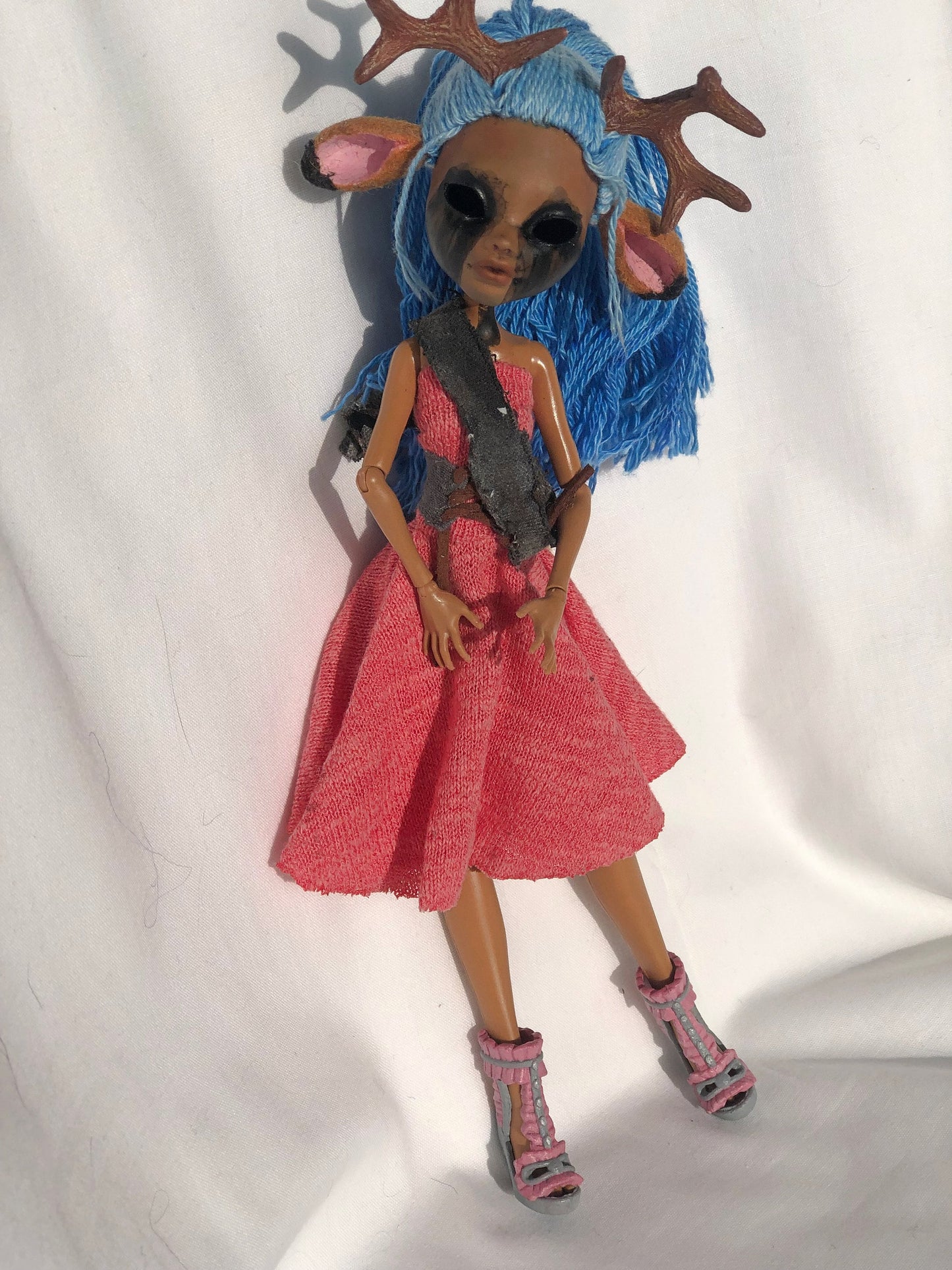 Deer figurine, altered doll, doll repaint