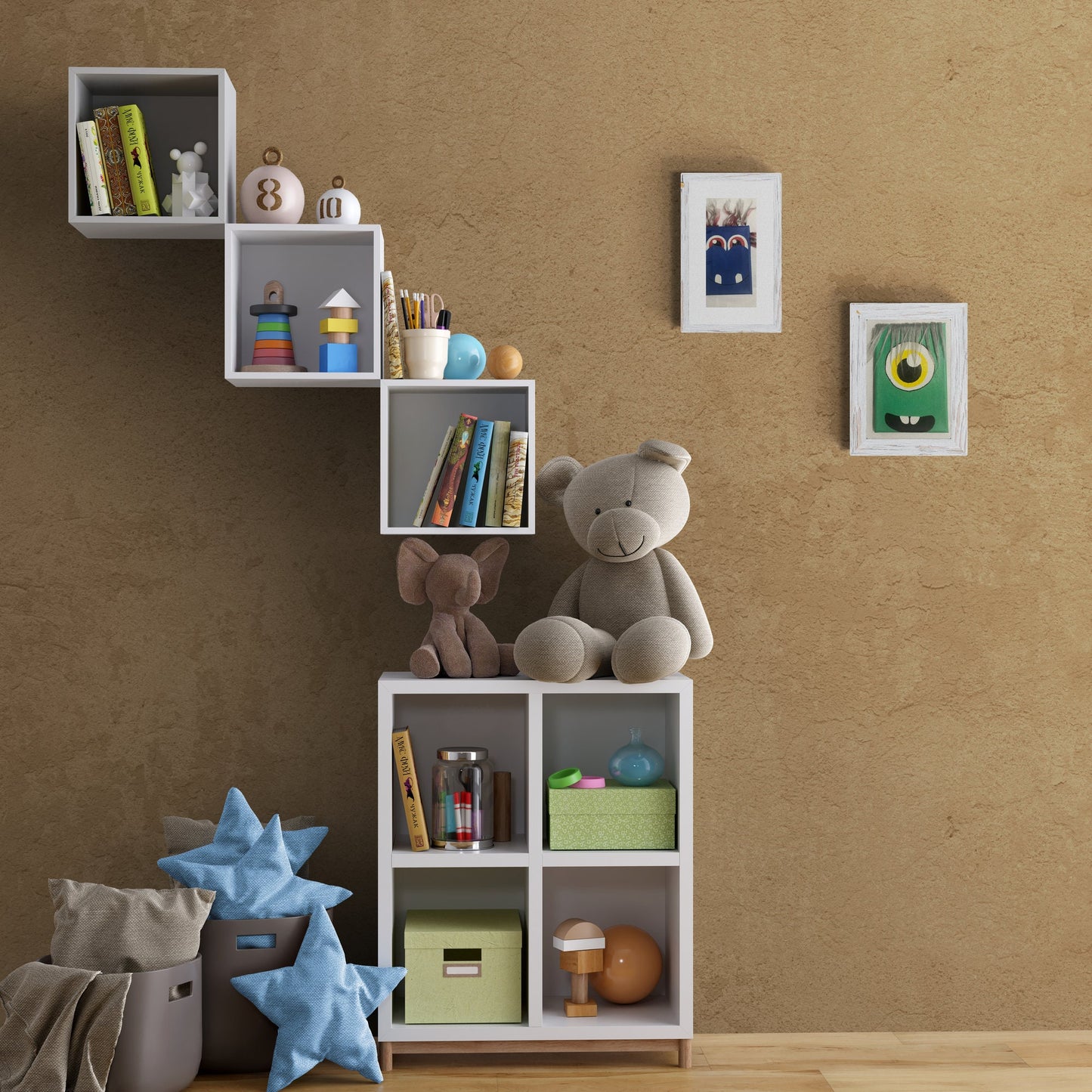 mixed painting, nursery, monster, cute monster