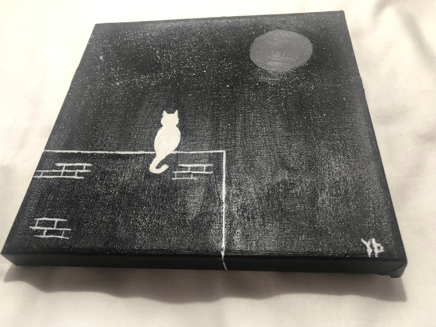 canvas acrylic painting, original silhouette cat,