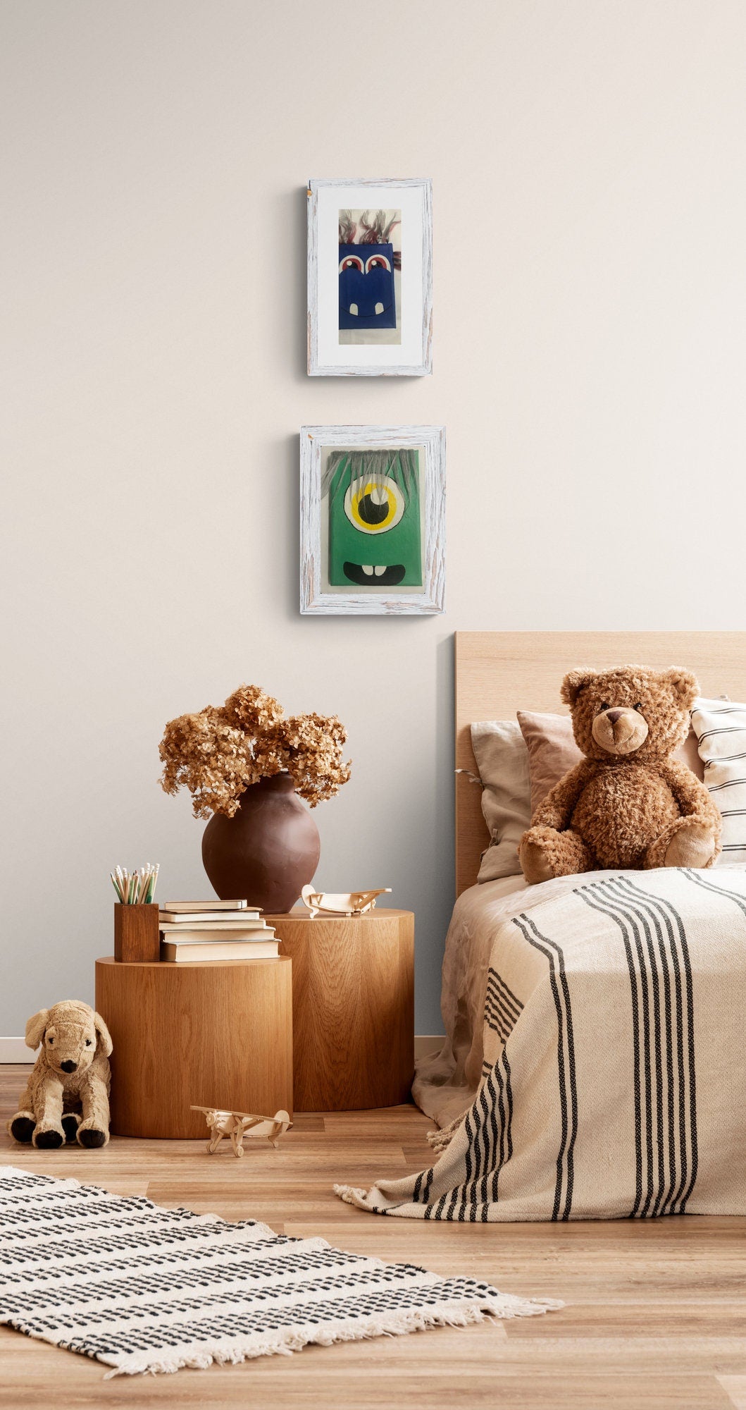 mixed painting, nursery, monster, cute monster