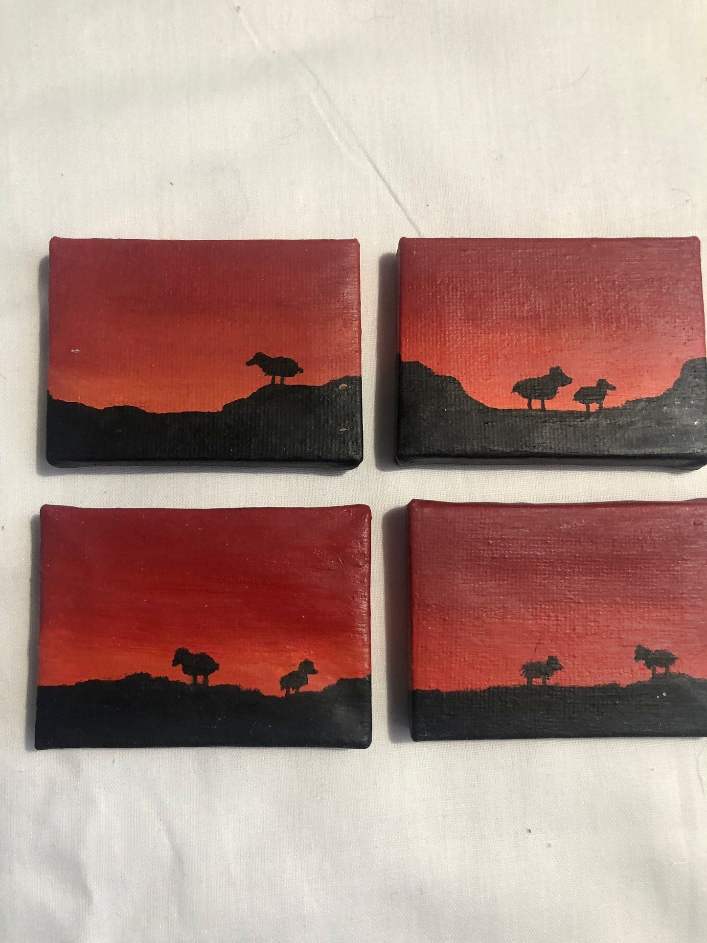 mini acrylic painting, mini sunset painting
