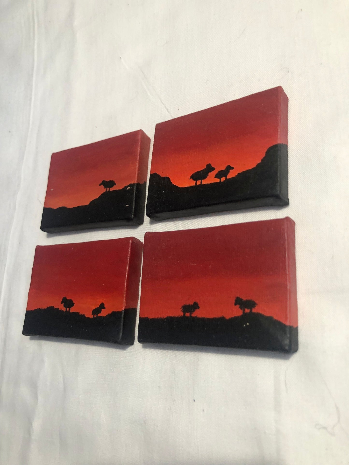 mini acrylic painting, mini sunset painting