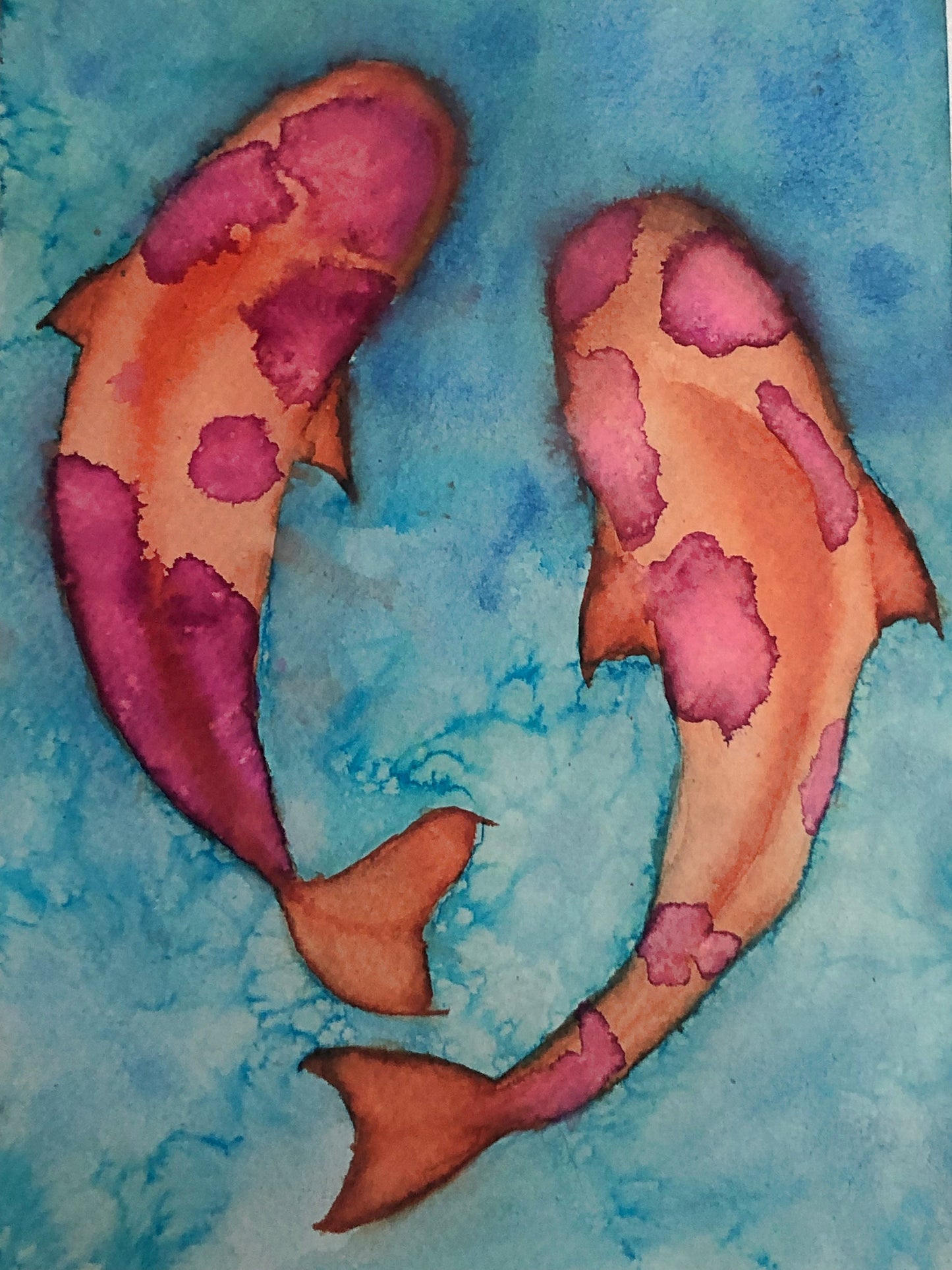 Koi fish painting, watercolour painting, home decoration
