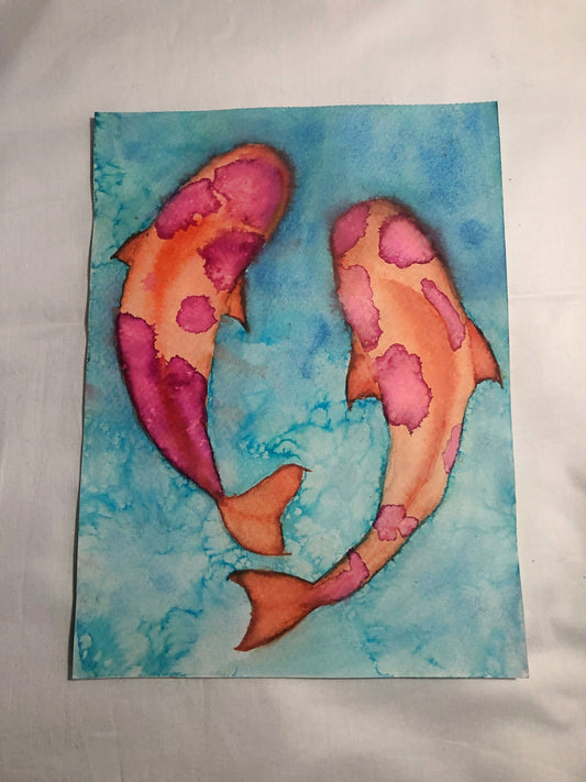 Koi fish painting, watercolour painting, home decoration