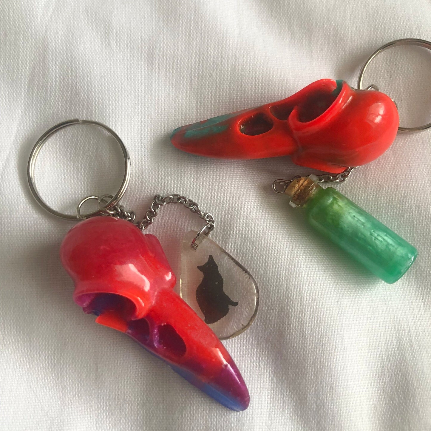 Keychain and charm, zipper charm and keyring, skull keyring and charm