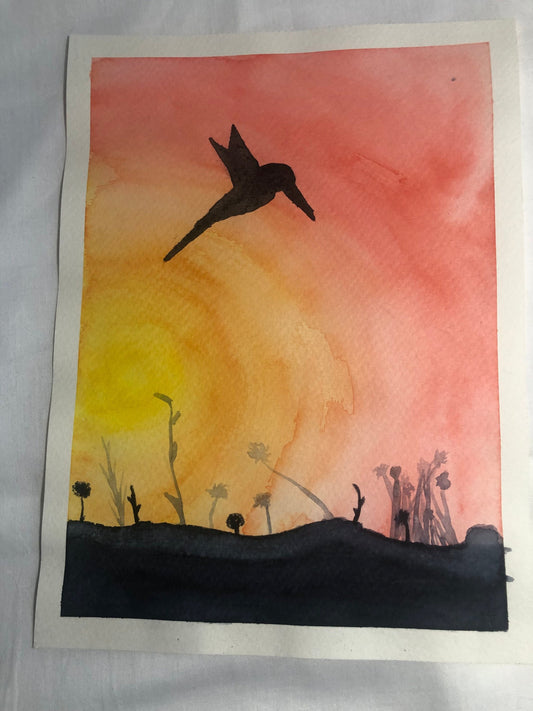 Art, watercolour, bird, sunset, housewarming gift