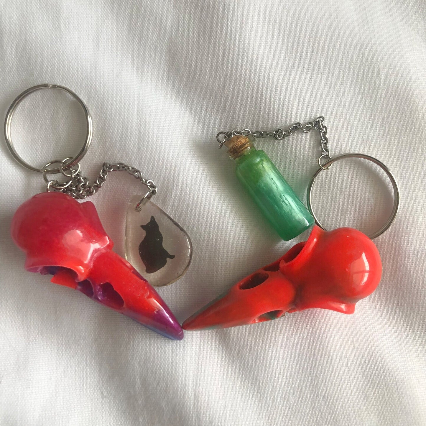 Keychain and charm, zipper charm and keyring, skull keyring and charm