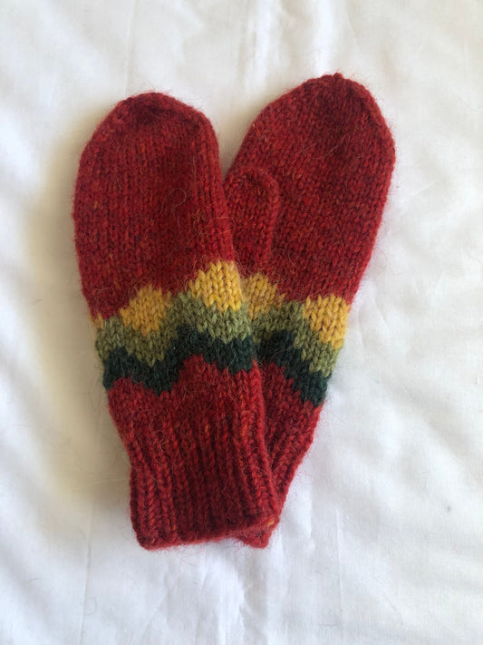 Red Icelandic wool mittens, Icelandic wool mittens