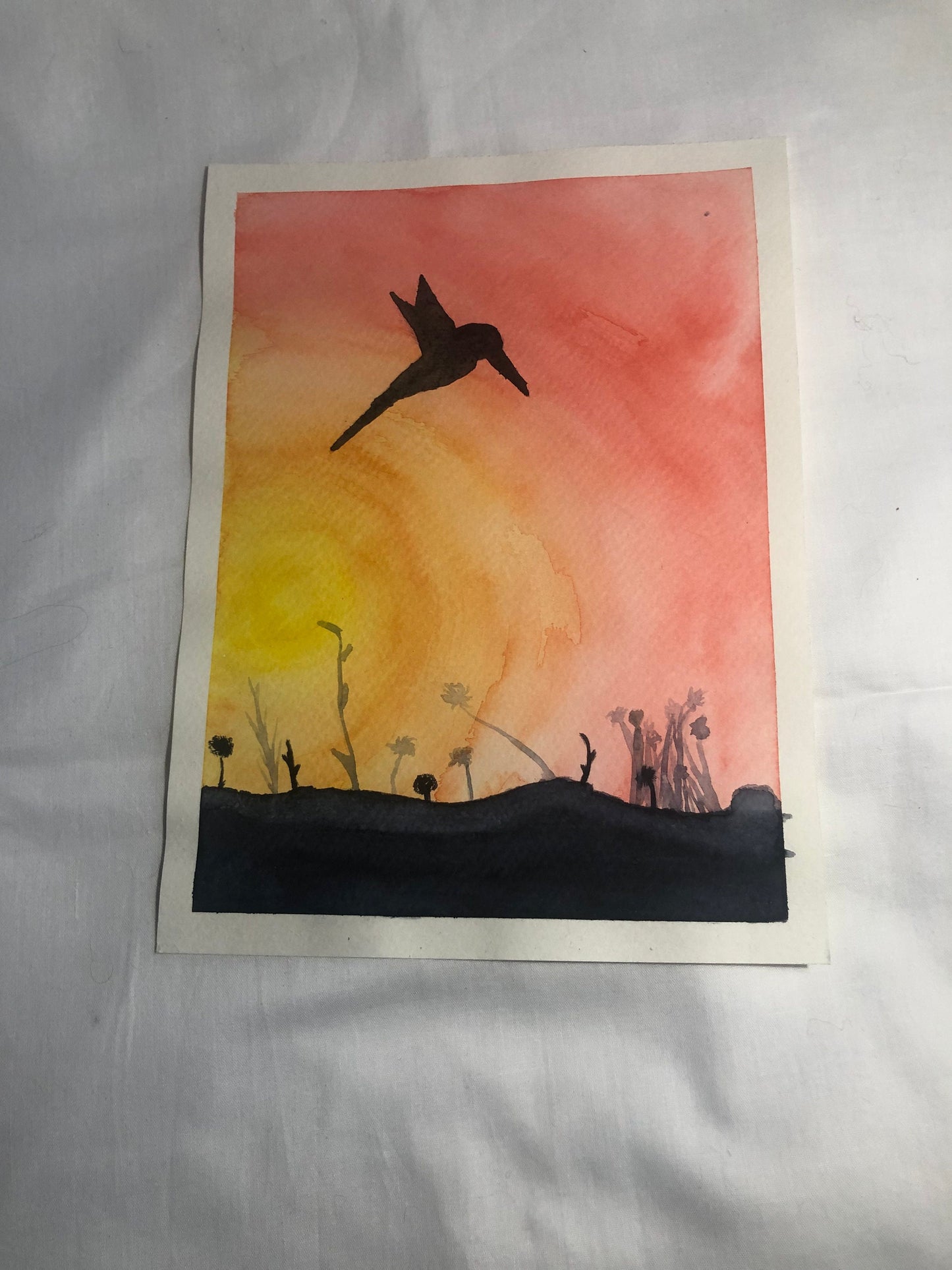 Art, watercolour, bird, sunset, housewarming gift