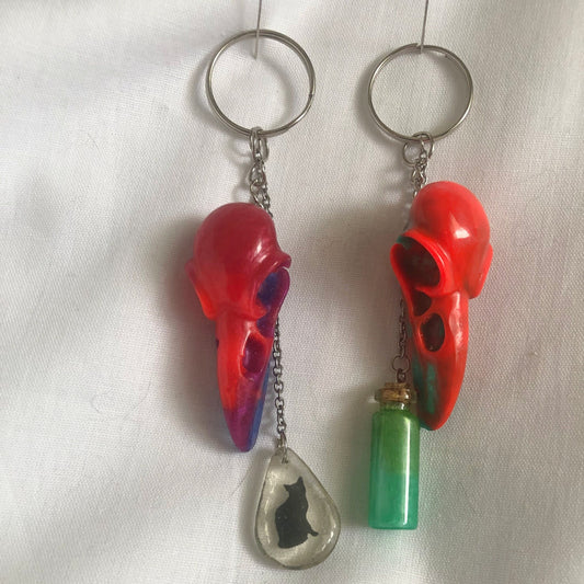 Keychain and charm, zipper charm and keyring, skull keyring and charm
