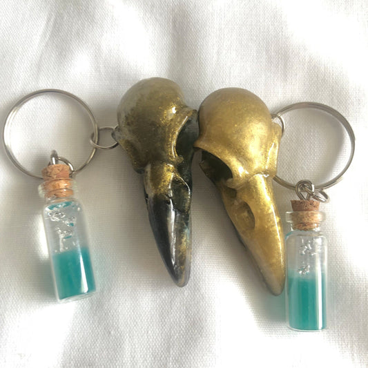 Keychain and charm, zipper charm and keyring, skull keyring and charm