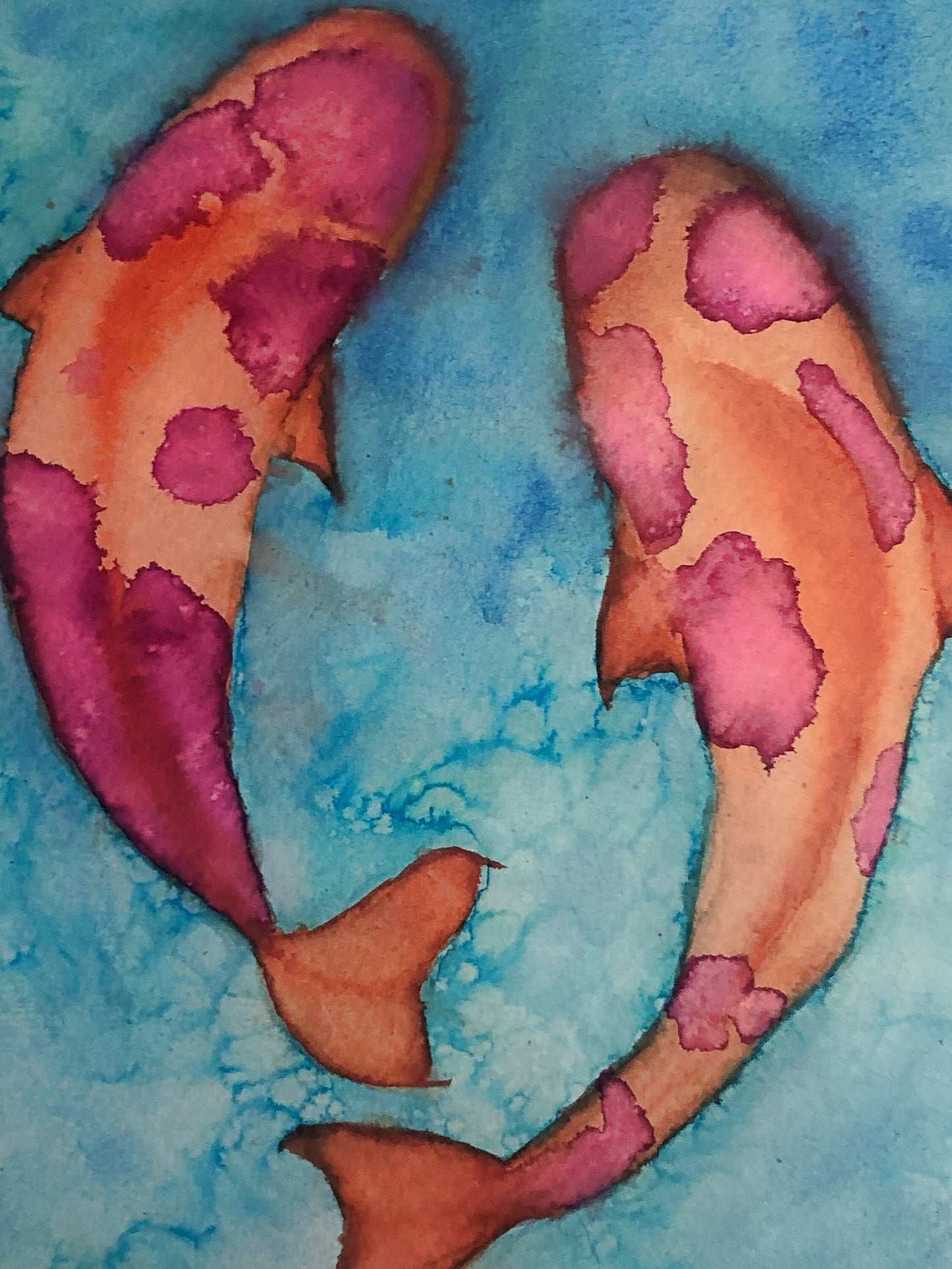 Koi fish painting, watercolour painting, home decoration