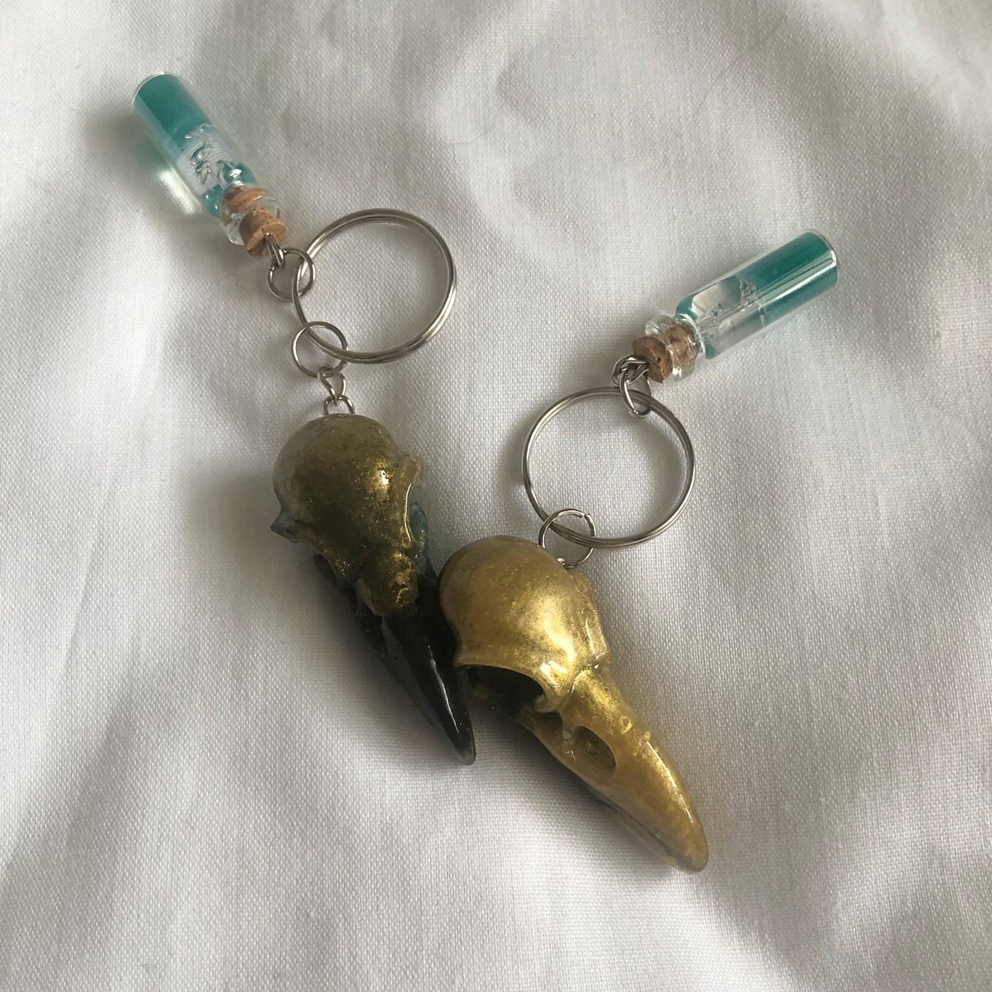 Keychain and charm, zipper charm and keyring, skull keyring and charm