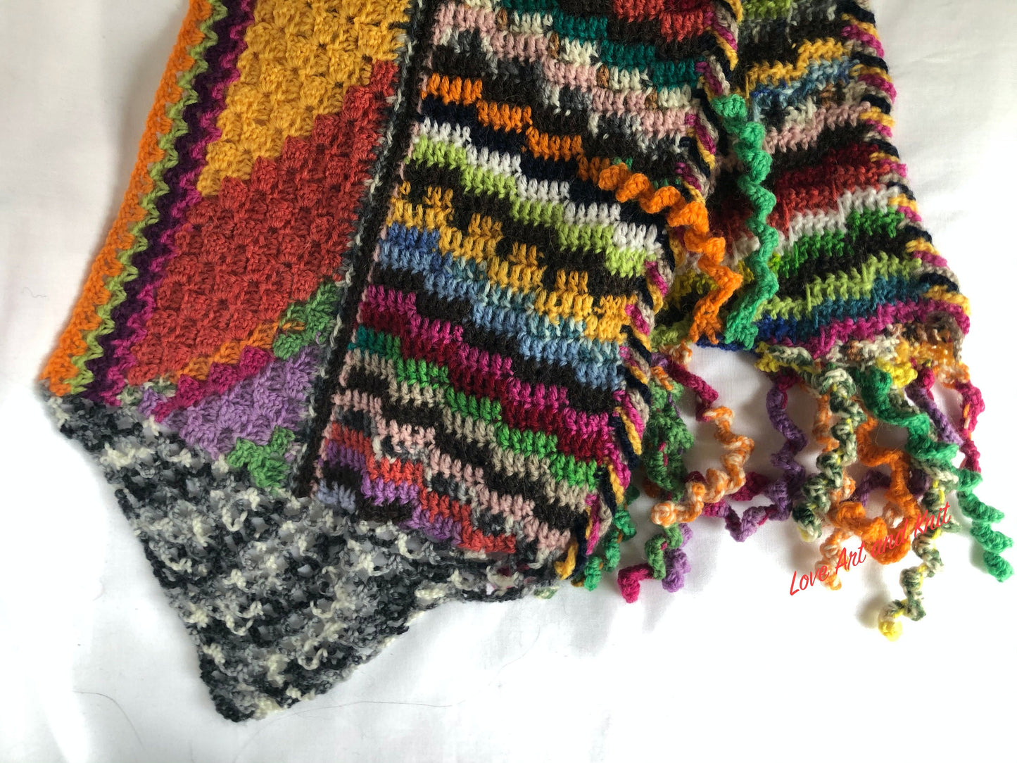 Crochet scarf, colourful scarf