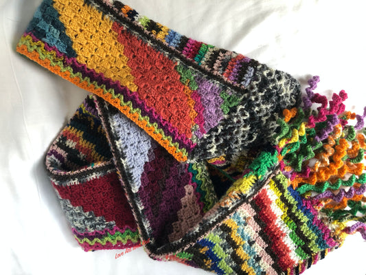 Crochet scarf, colourful scarf