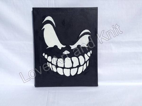 canvas, acrylic, painting, skull, original painting, gothic, canvas painting, black, size 24 x 30 cm, acrylic painting, art, teen boy gift
