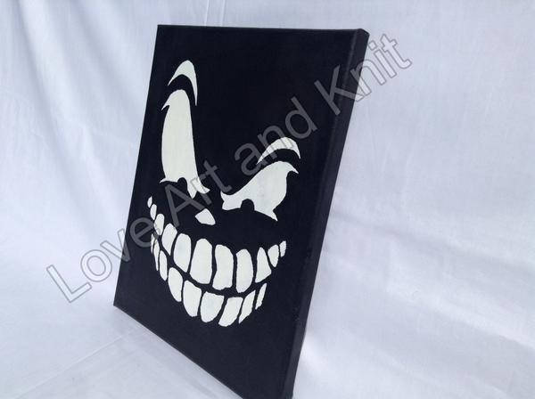 canvas, acrylic, painting, skull, original painting, gothic, canvas painting, black, size 24 x 30 cm, acrylic painting, art, teen boy gift