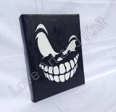 canvas, acrylic, painting, skull, original painting, gothic, canvas painting, black, size 24 x 30 cm, acrylic painting, art, teen boy gift
