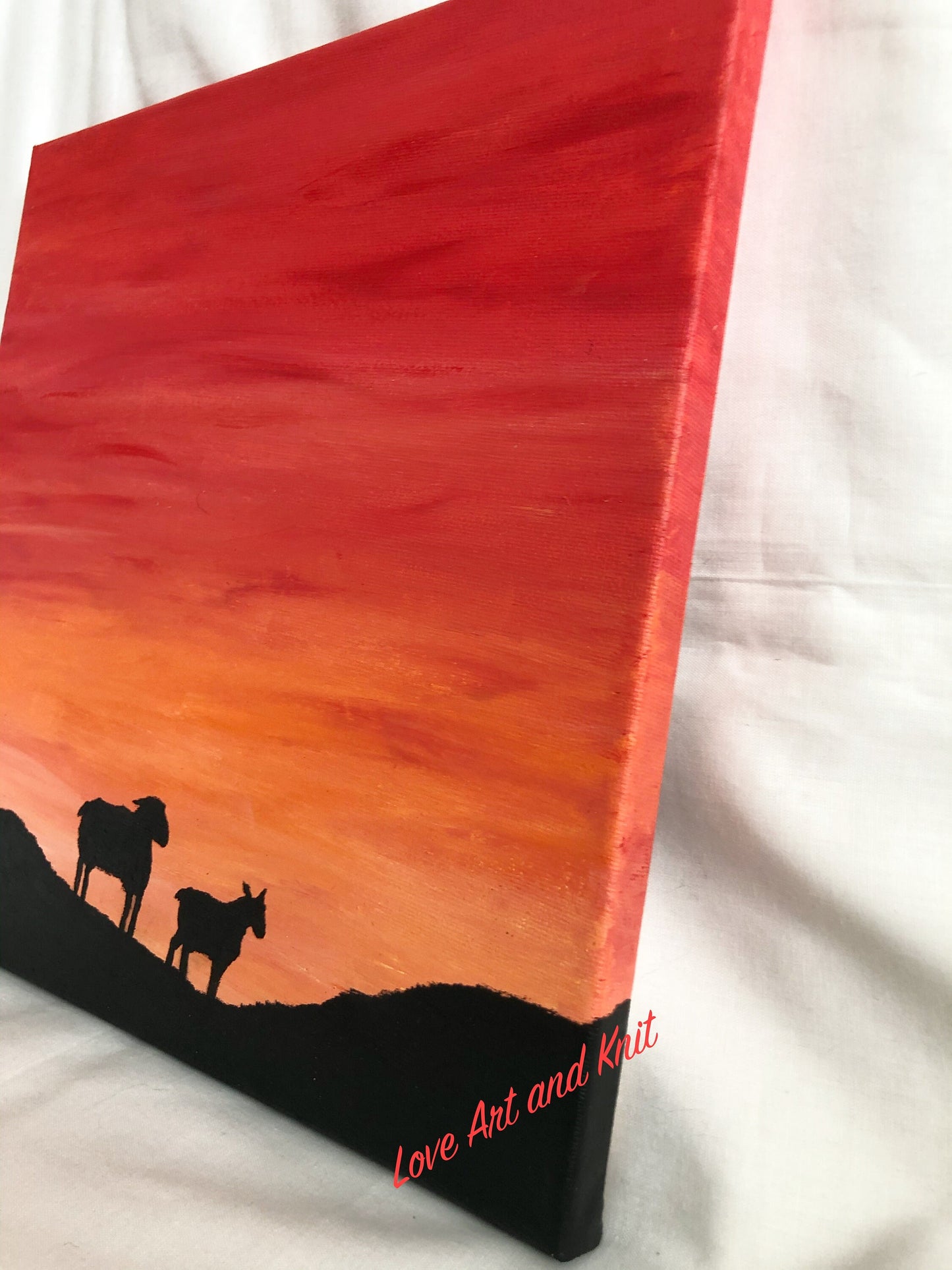 sunset painting, sheep painting