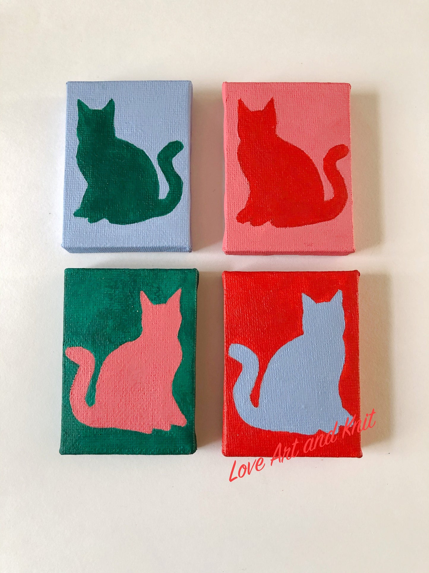 original small space painting,  small cat painting