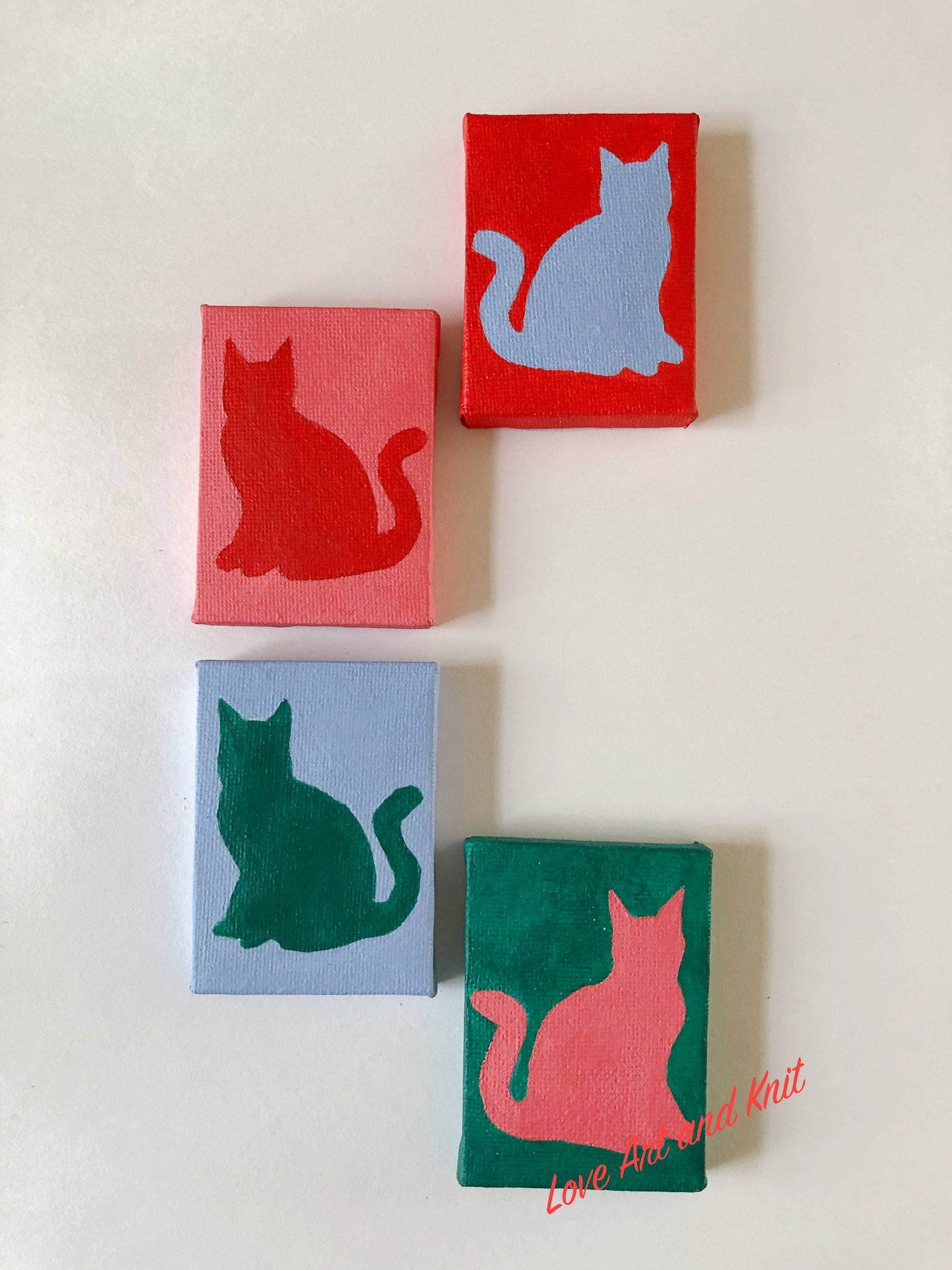 original small space painting,  small cat painting